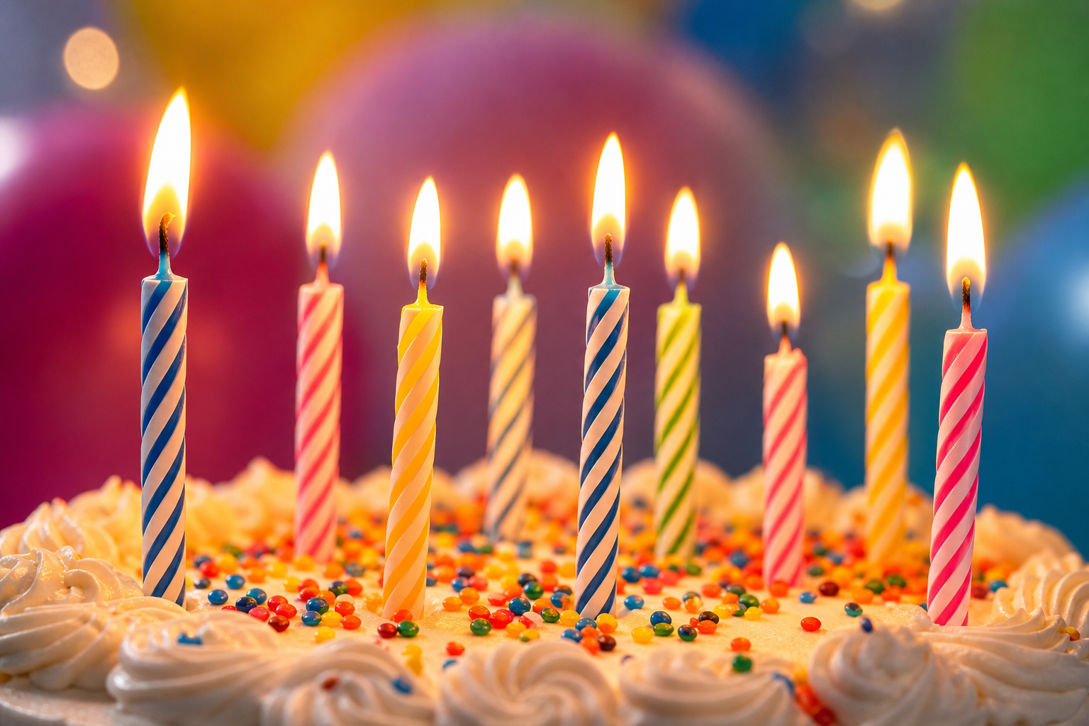 Birthday cake with lit candles